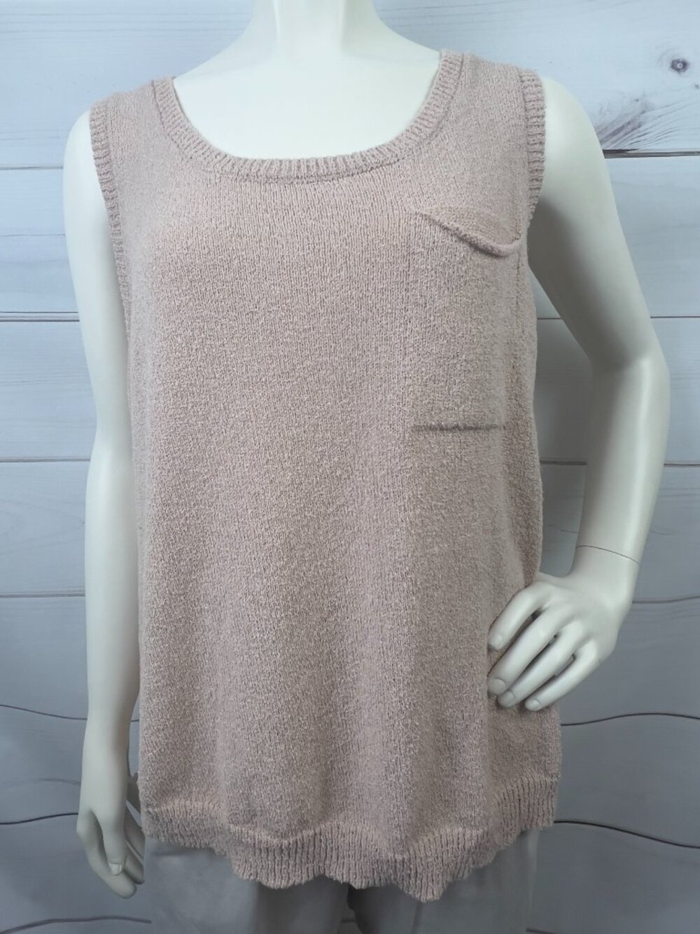 Perch Blu Pepper Beige Knit Vest 1XL Pocket & Button Back
